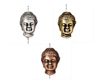 TierraCast Buddha Bead for Cord, Silver, Gold or Copper - Antique Finish