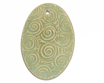 Ceramic Etched Clay Pendant, Mint Green Colors, Marsha Neal Artist Designed