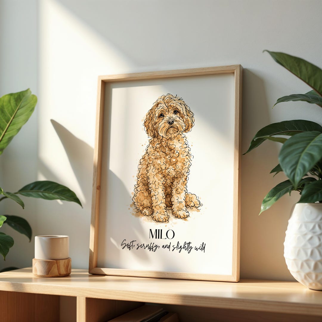 Custom Cockapoo Portrait From Photo, Personalised Dog Gift, Minimal ...