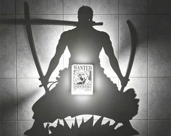 Caja de luz con silueta de Zoro / Lámpara LED con póster de "Se busca" de One Piece / Decoración de anime