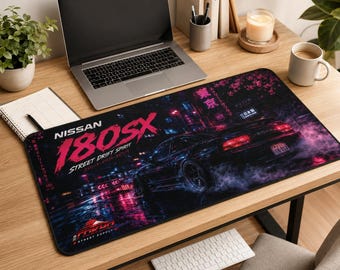 Nissan 180SX-bureaumat, neon Tokyo Drift gaming-muismat, 16 x 32 JDM auto-bureauonderlegger, Street Drift Car Guy-cadeau