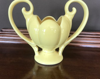 Vintage hand made bright yellow speckled California Pottery pitcher made in the USA