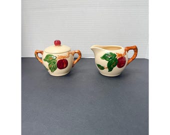 Vintage Franciscan Apple Creamer and Lidded Sugar Bowl Set Hand Painted USA