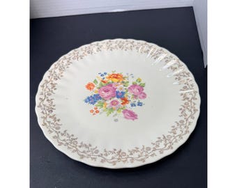 Vintage Cottagecore Southern Potteries bloemenbord 22 kt goud filigraan
