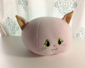 Medium Light Pink Happy Gold Eyed Cat Dango Mochi Stuffed Animal Plush with tail
