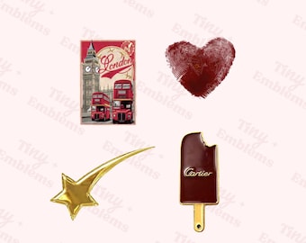 3D Enamel Metal Stickers | Vintage London, Gold Star, Heart Decals (3M Backing)