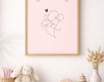 Stampa artistica "Madre e figlio" / Decorazione murale minimalista per la cameretta / Stampa sui toni neutri della maternità / Arredamento moderno per la famiglia / Regalo per la neomamma