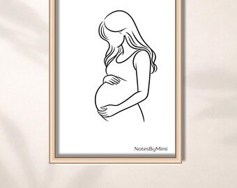Stampa artistica di donna incinta / Quadro minimalista per la gravidanza / Regalo per la futura mamma / Decorazione neutra per la cameretta / Stampa per la futura mamma