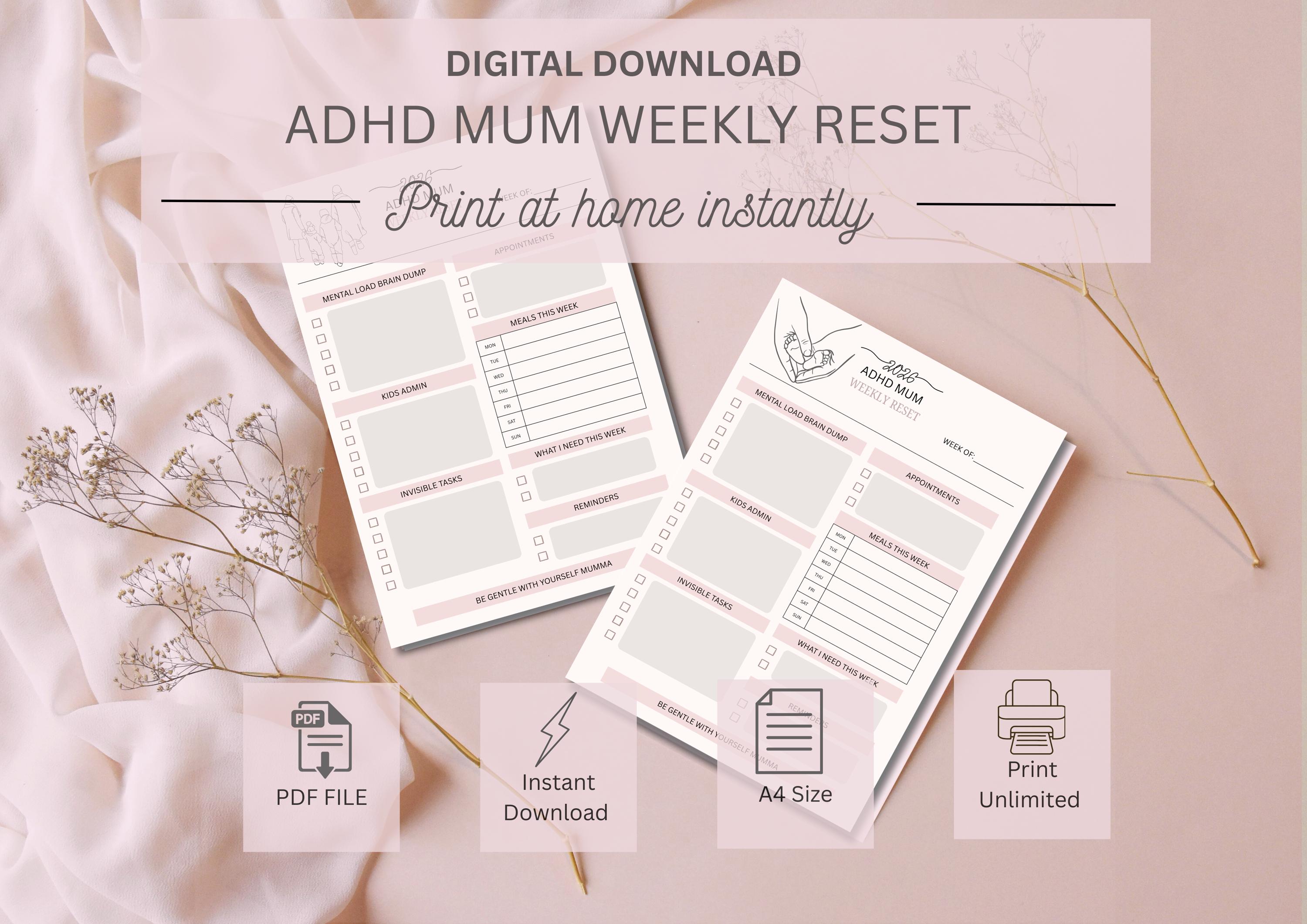 ADHD Weekly Reset Printable | Mental Load Planner for Mums | Brain Dump ...