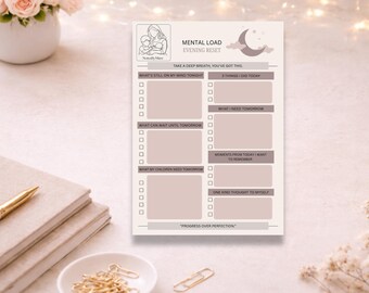 Evening Reset Printable | ADHD Brain Dump Planner | Mental Load Printable for Mums | Night Routine Reset Sheet | A4 Digital Download