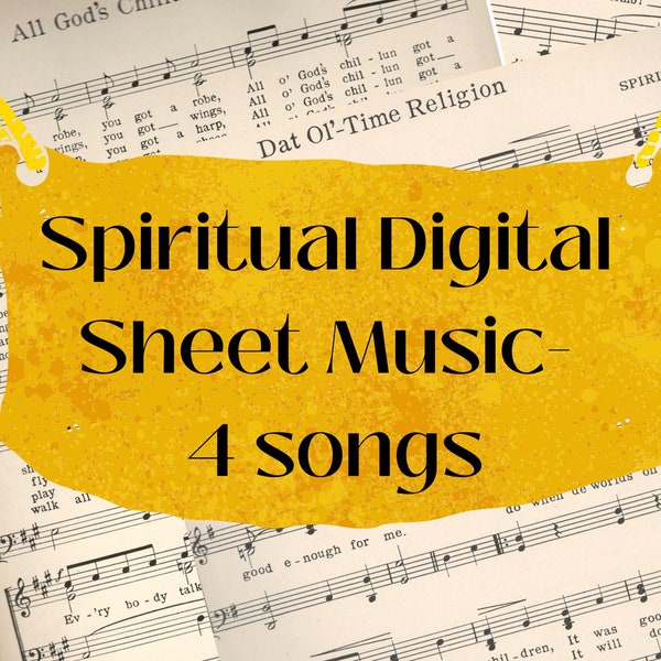 Spiritual Music Printable-Digital Sheet Music Printables-4 pages, Vintage Gospel, Hymn ,Ephemera, Junk Journal, Music Lovers