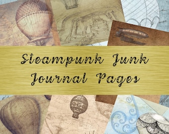 Steampunk Printable Junk Journal Ephemera Pages, Balloon Themed Pages, digital downloadable prints, scrapbooking.old papers