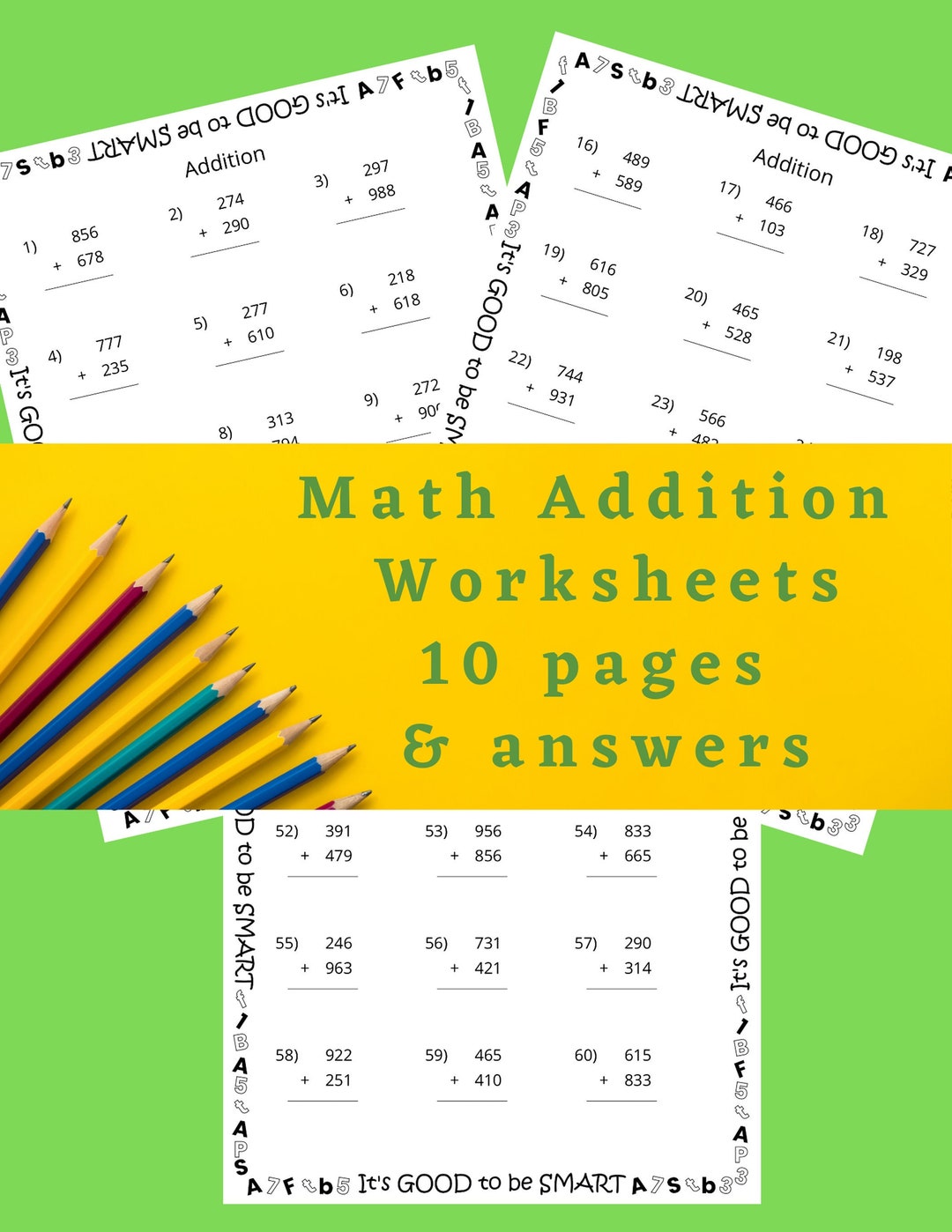Math Addition Printables Worksheets-it's Good to Be Smart Border-10 ...
