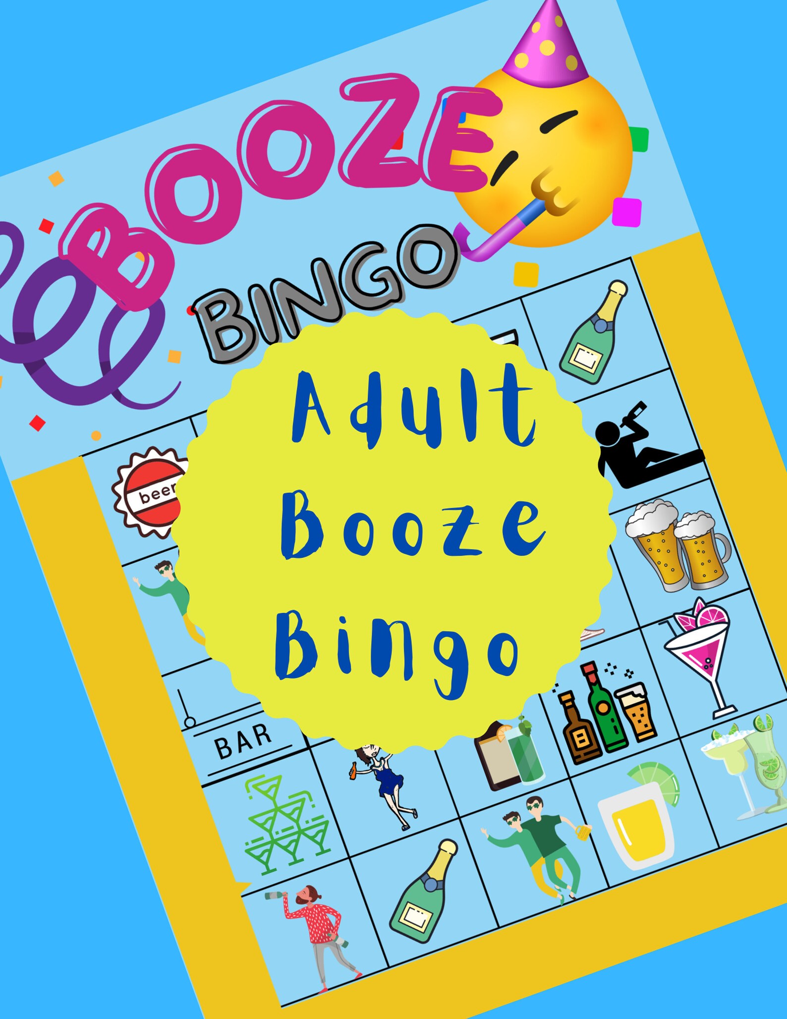 Adult Booze Bingo Printable Party Cards 8.5 X 11 Etsy