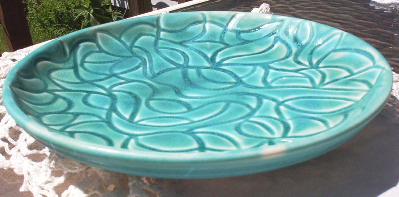 Beautiful Hand Carved Glazed Porcelain Pottery Plate-Turquoise