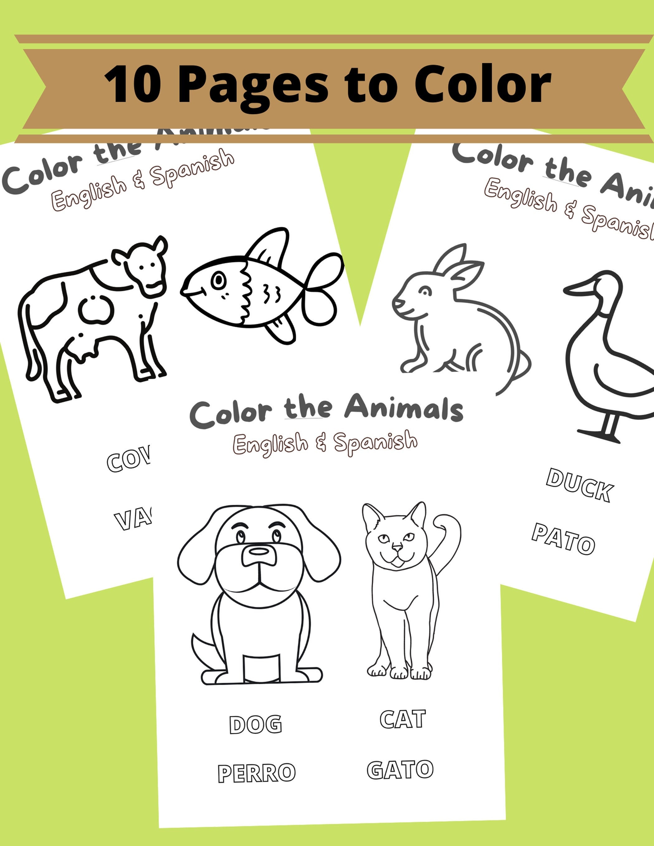 English-spanish Animal Coloring Pages-for Toddlers or Young - Etsy English-spanish Animal Coloring Pages-for Toddlers or Young - Etsy