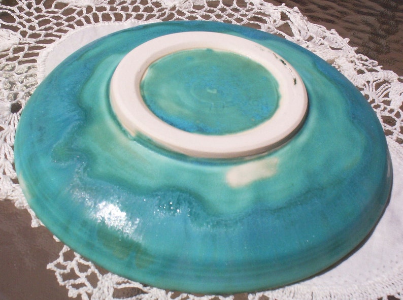 Beautiful Hand Carved Glazed Porcelain Pottery Plate-Turquoise