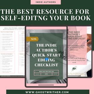 Könnte beinhalten: Werbebild für Indie-Autoren mit einer Checkliste zur Selbstbearbeitung von Büchern. Das Bild zeigt ein Tablet mit der Checkliste sowie Icons für PDF, Bearbeitung, Druck und Schreiben. Der Text auf dem Bild lautet: "Die beste Ressource für die Selbstbearbeitung Ihres Buches."