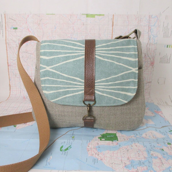 Reserved. Crossbody messenger bag - Southwestern purse - Tribal - Geometric - Vegan purse- Travel bag-Tan- Mint- Made to Order