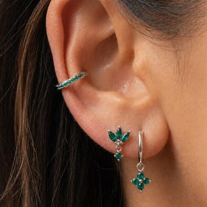 Dainty CZ Huggie Hoop Earrings, Gold-Plated Stainless Steel Charm Stacks (Set of 3)