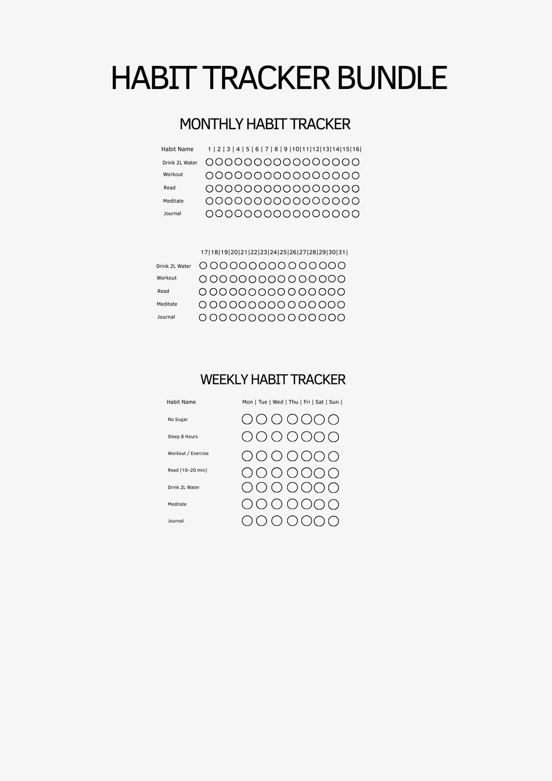 Minimalist Habit Tracker Printable Bundle, Weekly & Monthly Planner ...
