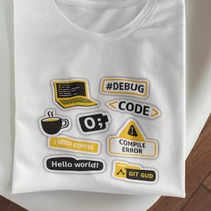 Coder Sticker Graphic Tee | Tech Humor Shirt