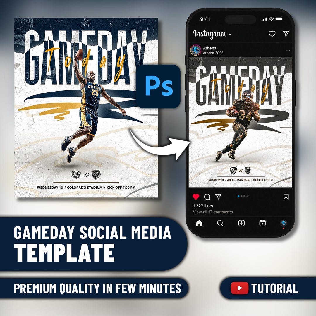 Sports Game Day Social Media Template | Photoshop Graphics I Match Day ...