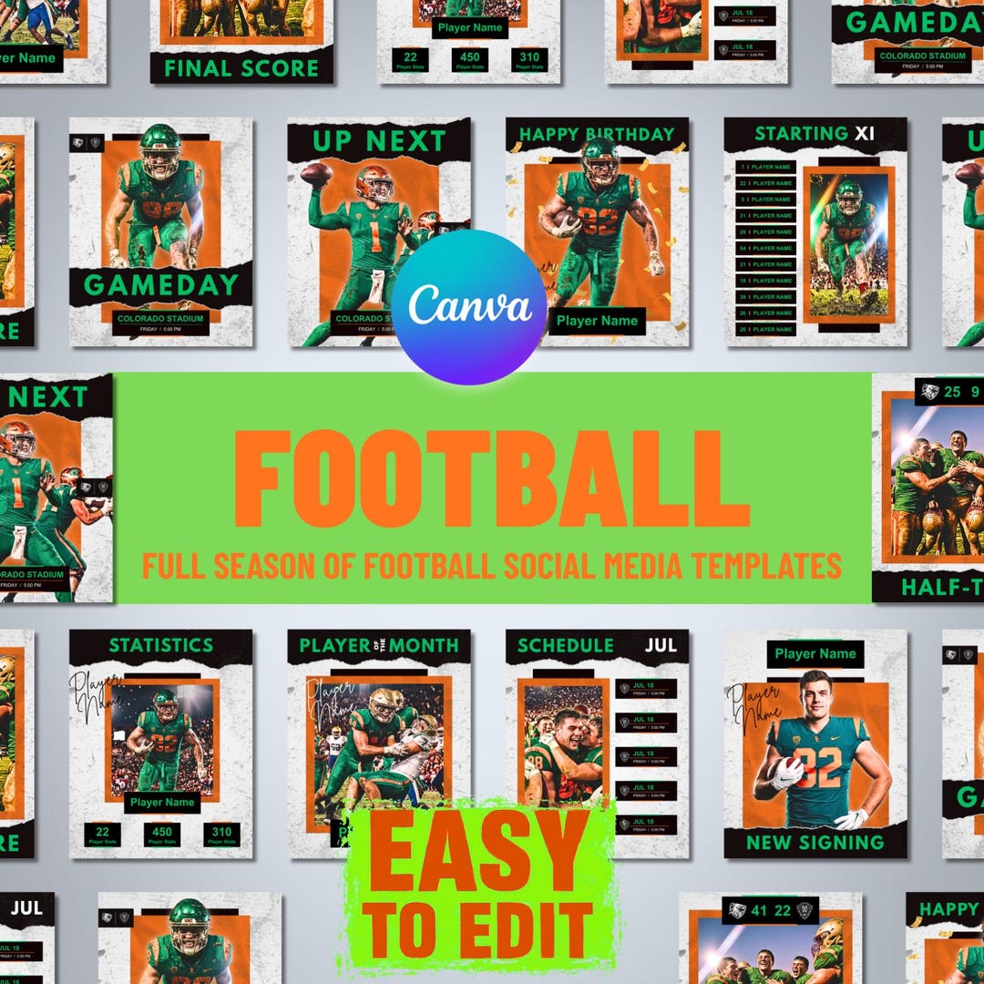 Football Canva Template Pack Social Media Graphics Bundle Game Day ...