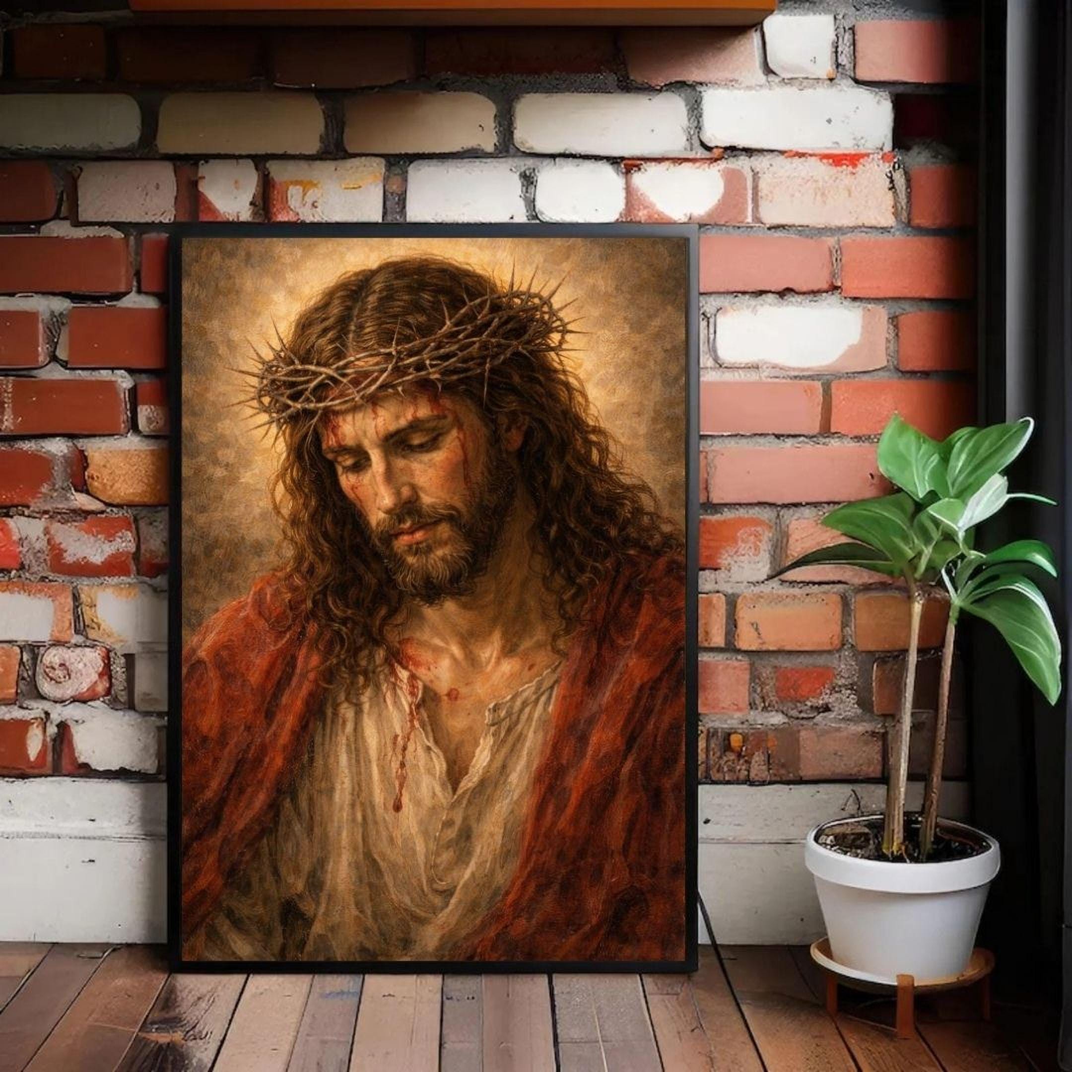 Jesus Crown of Thorns Canvas Print, Devotional Vintage Christian Wall ...