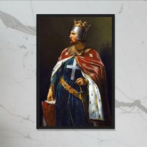Richard Löwenherz Druck, Mittelalterlicher König Portrait Wandkunst, Kreuzritter Ritter Gemälde Dekor