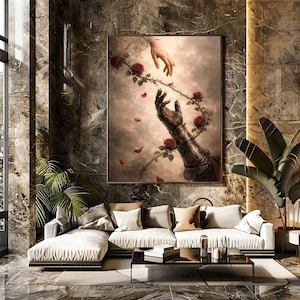 Dunkle Romantische Wand Kunst, Ritter und Rose Liebe Gemälde, Gothic Fantasy Paar Kunstwerk