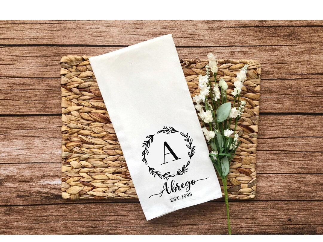 Momogram Tea Light Personalized Monogram Tea Towel | Custom Last Name Kitchen Towel ...