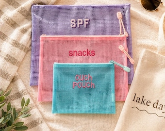 Personalized Zipper Pouch Set (3-Pack) | Beach & Lake Organizer Bags | Custom Travel Pouches | Small Medium Large Set