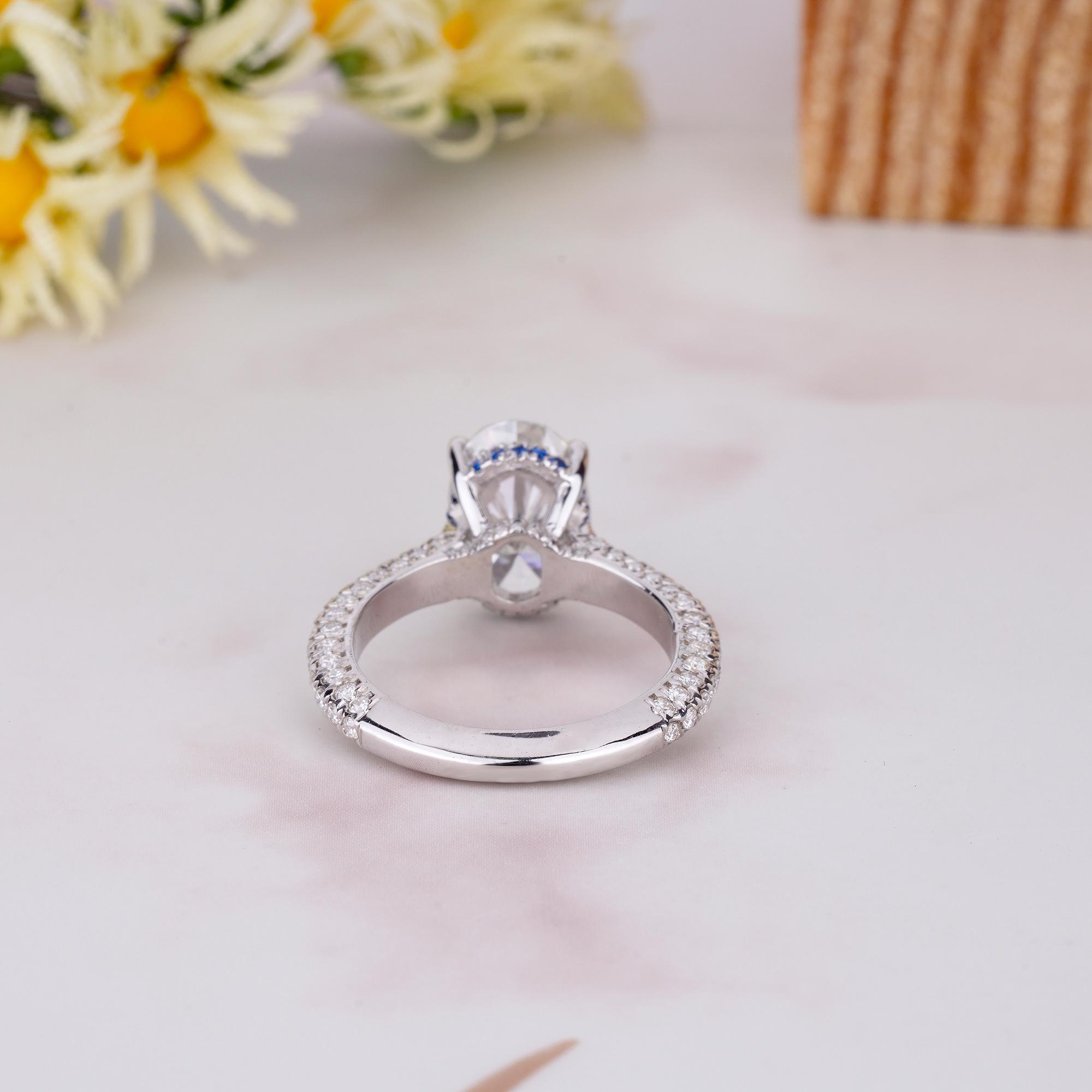 Oval Cut Moissanite Engagement Ring, Hidden Halo 14k Solid Gold Ring ...