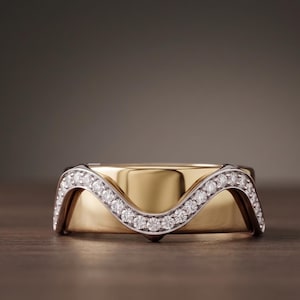 Wavy Moissanite Oura Ring Cover Solid Gold Smart Ring Jacket Modern Curved Enhancer Band Pavé Diamond Wedding Ring Minimalist Stacking Band