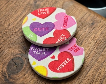 Conversation Heart Car Coasters Set of 2