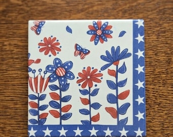 Patriotic Floral Decoupage Hot Plate