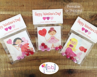 Valentine's Day Card- Ballerina Fairy Mermaid- Candy Treat Bags- Printable or Shipped