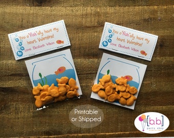 Goldfish Fish Crackers Valentines Day Card- Treat Bags- Printable or Shipped