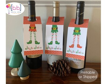 Etiqueta de vino Christmas Elf Jingle imprimible o enviada