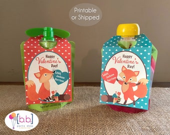 Applesauce Pouch Tag Valentine Label Fox- Personalized- Printable or Shipped