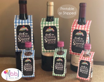Back to School Wine Tag Printable or Shipped