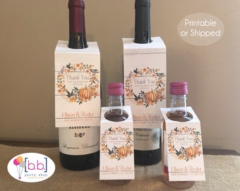 Fall Wedding Pumpkin Favor Wine Tag Printable or Shipped