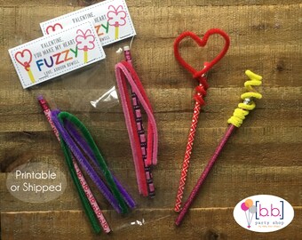 Pipe Cleaner Pencil Valentines Day Card- Treat Bags- Printable or Shipped