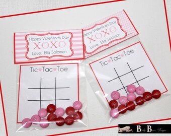 Valentine's Day Card- Tic Tac Toe- Treat Bag Topper- Pink & Red- Printable or Shipped