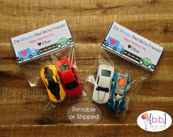 Valentine's Day Card- Cars- Treat Bag Topper- Printable or Shipped