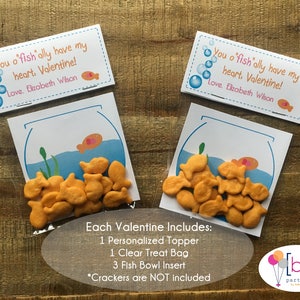 Goldfish Fish Crackers Valentines Day Card Treat Bags Printable or Shipped image 2