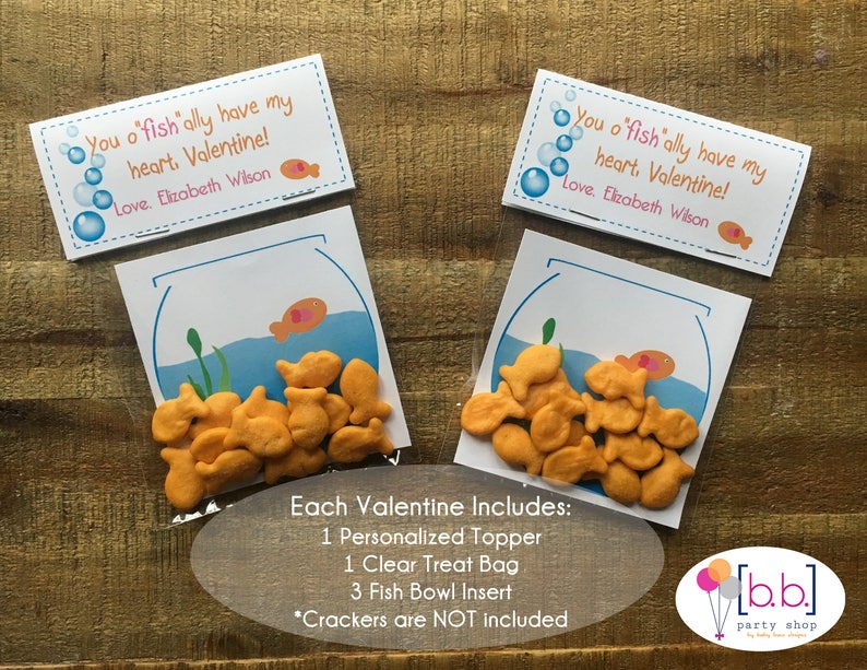 Goldfish Fish Crackers Valentines Day Card Treat Bags Printable or Shipped image 2