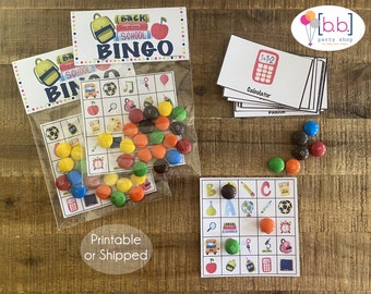 Back to School Bingo Treat Bags, Cards, and Calling Cards- Printable or Shipped