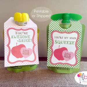 Applesauce Pouch Valentine's Day Tag Label- Printable or Shipped